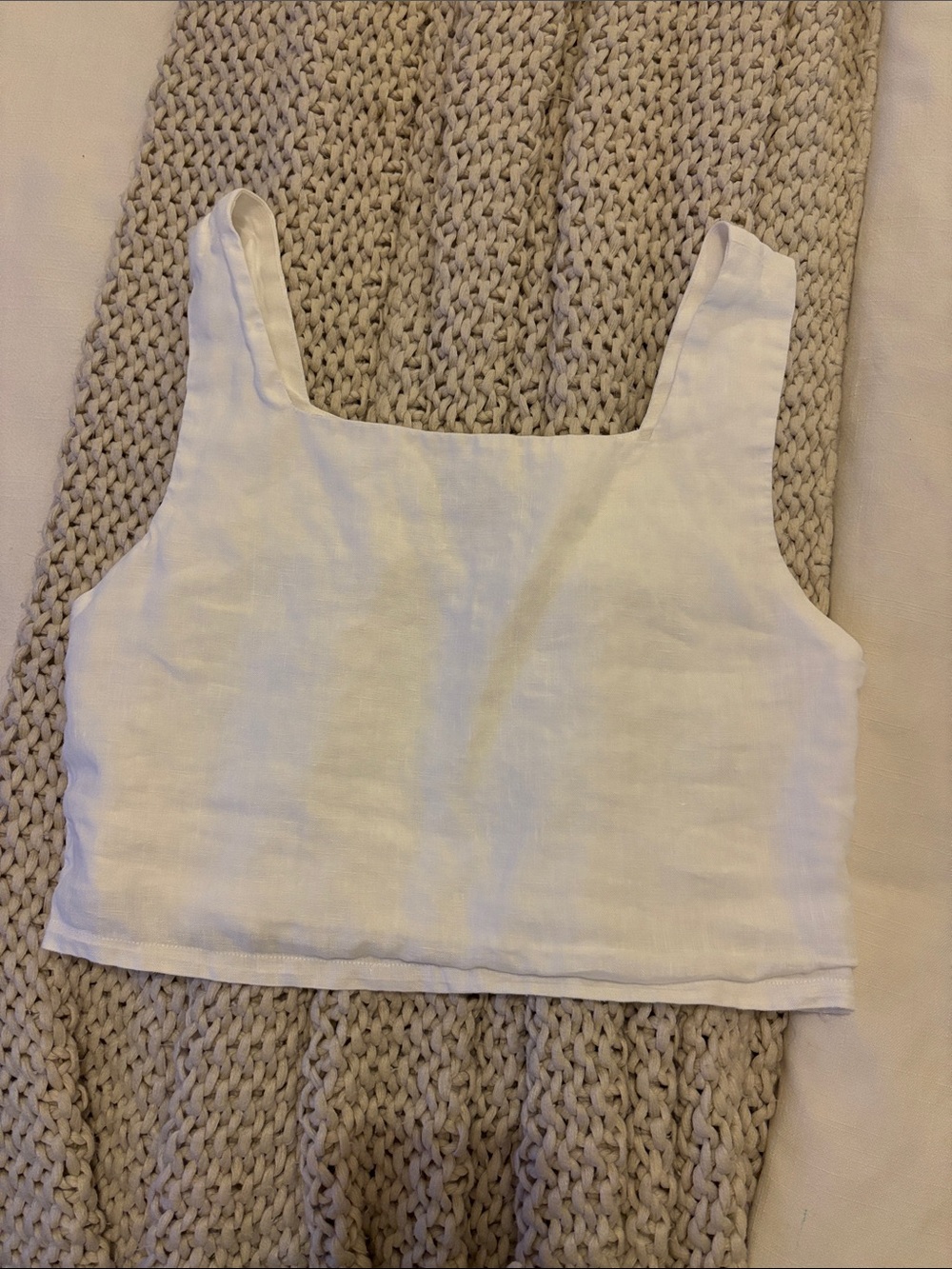 Zara White Linen Cropped Tank